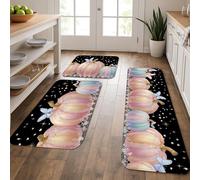 Pumpkin Kitchen Mats for Floor, Colorful Gourds Elegant Soft Mats, Cushioned Comfort Washable Non Slip Decor Rugs for Kitchen Sinks Laundryroom Bathroom 3Pcs