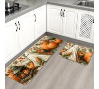 Pumpkin Kitchen Mats for Floor, Rustic Autumn Farmhouse Soft Mats, Cushioned Comfort Washable Non Slip Decor Rugs for Kitchen Sinks Laundryroom Bathroom 2PCS