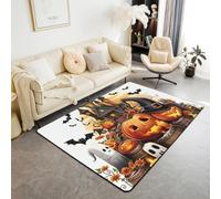 Pumpkin Lantern 100x150 cm Area Rug, Gothic Castle Rugs for Living Room Halloween Bats Dark Shadows Washable Rug, Horror Witch Hat Candle Ghost Carpet Indoor Floor Mat,Halloween Pumpkin Decorations