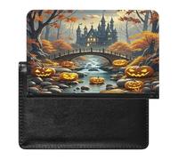 Pumpkin Lantern Ancient Bridge Passport Holder with Card Slots Portable Passport Cover Compact Waterproof Passports Protector