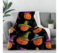 Pumpkin Lantern Blankets for Couch, Witch Hat Pumpkin Fleece Blanket 60"x80" Warm Soft, Fall Halloween Throw Blankets for Bed Cozy Lightweight Bedding Blanket for Fall Spring Summer Winter
