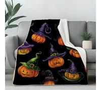 Pumpkin Lantern Blankets for Couch, Witch Hat Pumpkin Fleece Blanket 60"x80" Warm Soft, Horror Halloween Decor Throw Blankets for Bed Cozy Bedding Blanket for Fall Spring Summer Winter