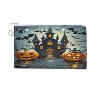 Pumpkin Lantern Castle Coin Purse Canvas Wallet with Zipper Portable Mini Change Pouch Cute Money Pouch Small Organizer Coin Card Key Holder for Women Girls Daily Use Gift