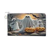 Pumpkin Lantern Ghost Coin Purse Coin Pouch with Zipper for Men Women Portable Change Wallet Canvas Coin Bag