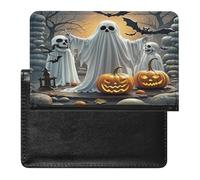 Pumpkin Lantern Ghost Passport Holder with Card Slots Portable Passport Cover Compact Waterproof Passports Protector