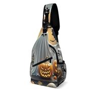 Pumpkin Lantern Ghost Sling Bag Chest Bag Daypack Shoulder Backpack Travel Shoulder Pack Hiking Chest for Women Men