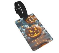 Pumpkin Lantern Luggage Tags for Suitcases, PVC Suitcase Tag with Secure Strap Suitcase Identifier with Privacy Name Card for Travel Bag Tags Personalized Baggage Tag for Women Men