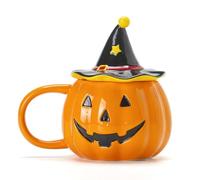 Pumpkin Lantern Mug with Cover, Cute and Fun Design, Perfect for Halloween Decoration, Party Use and Gifts, Orange