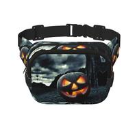 Pumpkin Lantern Square Double-Layer Waist Bag with All-Over Print,Durable Twill Fabric, Multi-Pocket Fanny Pack for Outdoor Sports Travel