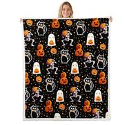 Pumpkin Lantern Throw Blankets,Happy Halloween Fleece Blanket,Kids Girls Boys Adult Gothic Skeleton Cat Fuzzy Blankets Yellow Star Polka Dot Sherpa Blanket Chair Sofa Bed Decor,50"×60"