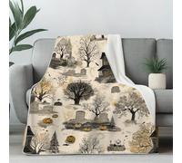 Pumpkin Lantern Tombstone Couch Blanket 40x50 Inch, Haunted House Throw Blanket for Bed Cozy Blankets, Spooky Halloween Fleece Blankets Warm Soft Lightweight for Fall Summer Spring Winter