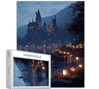 Pumpkin Lanterns by The Lake 1000 Piece Jigsaw Puzzles for Adults Mysterious Castle Background Jigsaw Puzzle Challenging Family Activity Games Colorful DIY Craft Puzzle for Home Decor Gifts 50×70cm