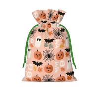 Pumpkin Lanterns, Ghosts, Bats Christmas Gift Bags With Drawstring, Reusable Gift Wrapping Bags For Xmas Holiday S Green Christmas Ribbon