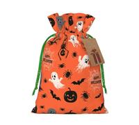 Pumpkin Lanterns, Ghosts Christmas Gift Bags With Drawstring, Reusable Gift Wrapping Bags For Xmas Holiday M Green Christmas Ribbon
