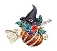 Pumpkin Lapel Pin, Halloween Pumpkin Pin, Black Hat Thanksgiving Brooch, Rhinestone Brooch, Rhinestones Alloy For Fall Holiday