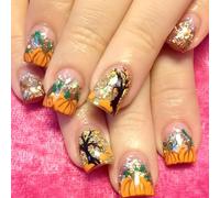 Pumpkin Leaf Art Short Forces Nail Art for Halloween Events