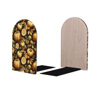 Pumpkin Lemon Print BookEnds 1 Pair, Decorative Bookends for Heavy Books, Wood Book Ends for Shelves, Book Organizer for Home Desk Office Supplies