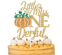 Pumpkin Little Miss Onderful Cake Topper, Little Pumpkin 1st Birthday Cake Decor, Fall Thanksgiving Halloween Baby’s 1st Birthday Baby Shower Party Decorations Supplies Gold Glitter
