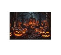 Pumpkin Manor Wall Art Prints Weird Horror Forest Halloween Pictures on Canvas Poster Wall Decor for Bedroom Home Decorations