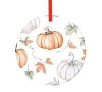 Pumpkin Maple Leaf Christmas Ornaments Round Glass Decorations Harvest Autumn Tree Decorative Hanging Pendant for Xmas Home Office Party Holiday