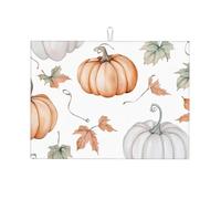 Pumpkin Maple Leaf Dish Drying Mat Absorbent Draining Board Pad for Kitchen Counter Harvest Autumn Coffee Mat Dishes Drainer Protector with Hanging Loop 18 x 24 Inch
