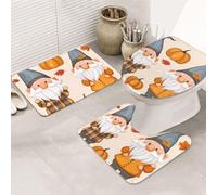 Pumpkin Maple Leaf Old Man Print 3 Piece Bathroom Rugs Set, Bath Mat + Contour Mat + Toilet Seat Cover, Machine Washable Non-Slip Soft Microfiber Bathmat For Tub Shower Room Decor