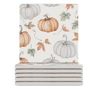 Pumpkin Maple Leaf Square Ceramic Coasters Set of 6 with Cork Backing Harvest Autumn Heat Resistant Drink Coaster Heat Resistant Kitchen Bar Pads for Mugs Glasses
