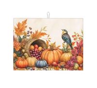 Pumpkin Maple Leaves Dish Drying Mat Absorbent Draining Board Pad for Kitchen Counter Watercolor Fruit Coffee Mat Dishes Drainer Protector with Hanging Loop 18 x 24 Inch