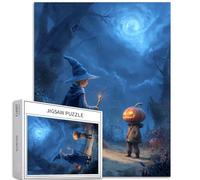Pumpkin Mask Monster 1000 Piece Jigsaw Puzzles for Adults Little Wizard Waving his Magic Wand Art Puzzle Challenging Family Activity Games Colorful DIY Craft Puzzle for Home Decor Gifts 20×27 Inches