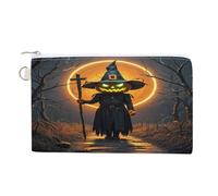 Pumpkin Monster Under The Moon Coin Purse Coin Pouch with Zipper for Men Women Portable Change Wallet Canvas Coin Bag