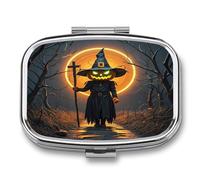 Pumpkin Monster Under The Moon Pill Case Travel Portable Pocket Pill Box 2 Compartment Medicine Case Large Capacity Daily Pill Cases Vitamin Organizer Medicine Organizer Small Pill Box