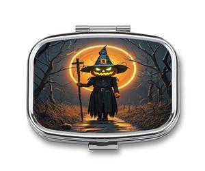 Pumpkin Monster Under The Moon Pill Case Travel Portable Pocket Pill Box 2 Compartment Medicine Case Large Capacity Daily Pill Cases Vitamin Organizer Medicine Organizer Small Pill Box