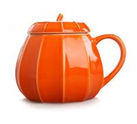 Pumpkin Mug, Ceramic Halloween Mug with Lid, Fun Pumpkin Shaped Halloween Decor for Women Men Thanksgiving Christmas, Orange