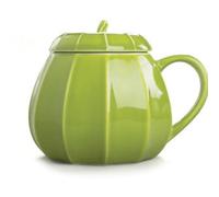 Pumpkin Mug, Ceramic Halloween Mug with Lid & Handle, Fun Pumpkin Shaped Halloween Decor for Women Men Thanksgiving Christmas, Light Green