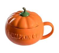 Pumpkin Mug with Lid and Spoon - Ceramic Fall Mug | Halloween Coffee Cup | Pumpkin Shaped Soup Bowl | Festive Cups for Oatmeal, Noodles and Hot Drinks | Decoration Gift