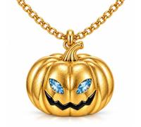 Pumpkin Necklace for Women, Sparkling Crystal Eye Pendant Jewellery | Cute gold pumpkin pendant with sparkling crystal eyes, ideal for Halloween outfits, autumn styling, everyday wear and gifts
