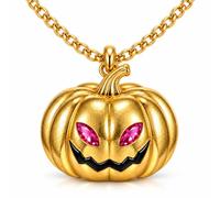 Pumpkin Necklace for Women, Sparkling Crystal Eye Pendant Jewellery | Cute gold pumpkin pendant with sparkling crystal eyes, ideal for Halloween outfits, autumn styling, everyday wear and gifts