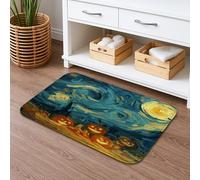 Pumpkin Night Sky Quick Dry Bath Mat, Artistic Blue Swirls Decorative Non Slip Shower Mat, Fall Memory Foam Washable Bath Rugs for Bathroom Toilet Restroom 16x24 Inch