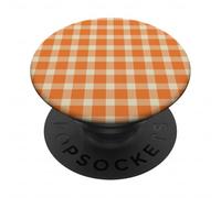 Pumpkin Orange Gingham - Retro Fall Plaid Check Pattern PopSockets Adhesive PopGrip