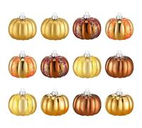 Pumpkin Ornaments, 12 Pieces Hand-Carved Pumpkin Crafts, Festive Fall Decor, Lightweight for Indoor Kitchen, Harvest Party, Autumn Holiday, Thanksgiving, Halloween, 2.36x2.36 Inches