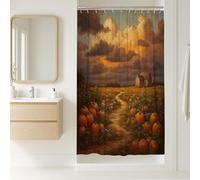 Pumpkin Patch Shower Curtain, Autumn Farmhouse Rustic Decor, Cozy Fall Landscape Fabric Shower Curtain with Hooks 36x72 Inch