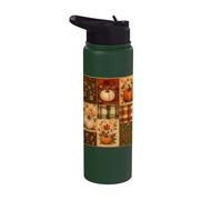 Pumpkin Patchwork Quilt Orange Terracotta Plaid Fall Stainless Steel Insulated Water Bottle