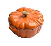 Pumpkin Pot, Cast Iron Enameled, Non-Stick Casserole Pot Pumpkin Shape with Lid, for Induction and Oven, Ceramic Look, Halloween Thanksgiving Kitchen Gift Decoration (Orange-Round, 1.85 L)