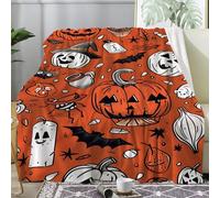Pumpkin Print Soft Cozy Throw Blanket - Spooky Style Lightweight and Fluffy Blankets for Kids - 100x130cm Bat Fleece Throw for Bed, Sofa, Chair A216