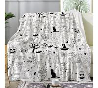 Pumpkin Print Soft Cozy Throw Blanket - Spooky Style Lightweight and Fluffy Blankets for Kids - 100x130cm Bat Fleece Throw for Bed, Sofa, Chair A179