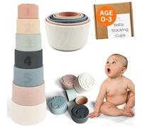 Pumpkin Products® Premium Silicone Baby Stacking Cups, Soft Teething Toys, 7-Piece Silicone Bath & Learning Set, Early Development, BPA-Free, Multi-Color (Pastel)