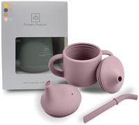 Pumpkin Products® Premium Stage One Sippy Cup, Silicone. Baby & Toddler. 3 Phase Beaker, Straw & Open-lid Cup, Two Handles 120ml / 4oz (Pale Mauve)