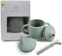 Pumpkin Products® Premium Stage One Sippy Cup, Silicone, Baby & Toddler. 3 Phase Beaker, Straw & Open-lid Cup, Two Handles 120ml / 4oz (Sage Green)