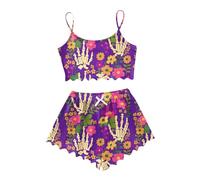 Pumpkin Pyjamas Women Halloween Soft Lingerie Skull Cami Tank Tops Scoop Neck Shorts Set Black Cat Summer Sleepwear Sleeveless Lounge Short Loungewear Two Piece Skeleton Pajama Bottoms Co Ord Sets