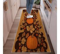 Pumpkin Runner Rug, Fall Rustic Leaf Berry Thanksgiving Orange Non-Slip Home Floor Rectangle Print Carpet for Kitchen Laundry Room Doorway Entryway Decor 2x6 Ft